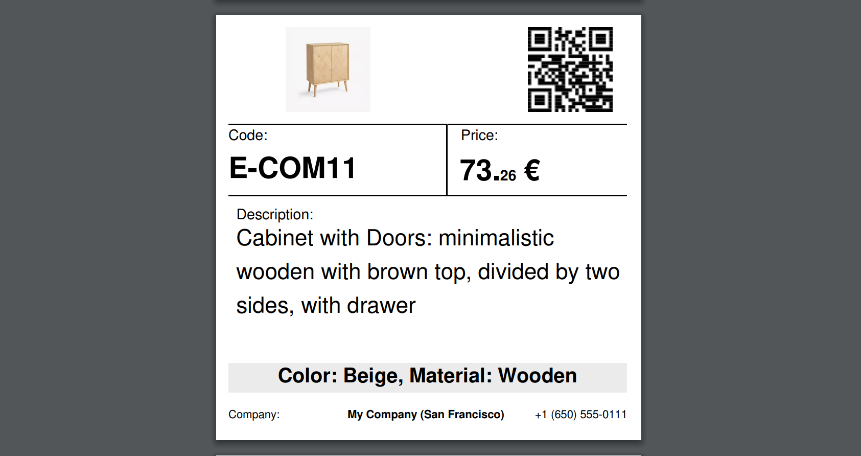 Odoo 18.0 dymo barcode product label 100 x 100 mm