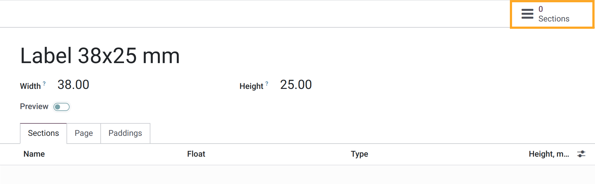 Odoo 18.0 add label template section