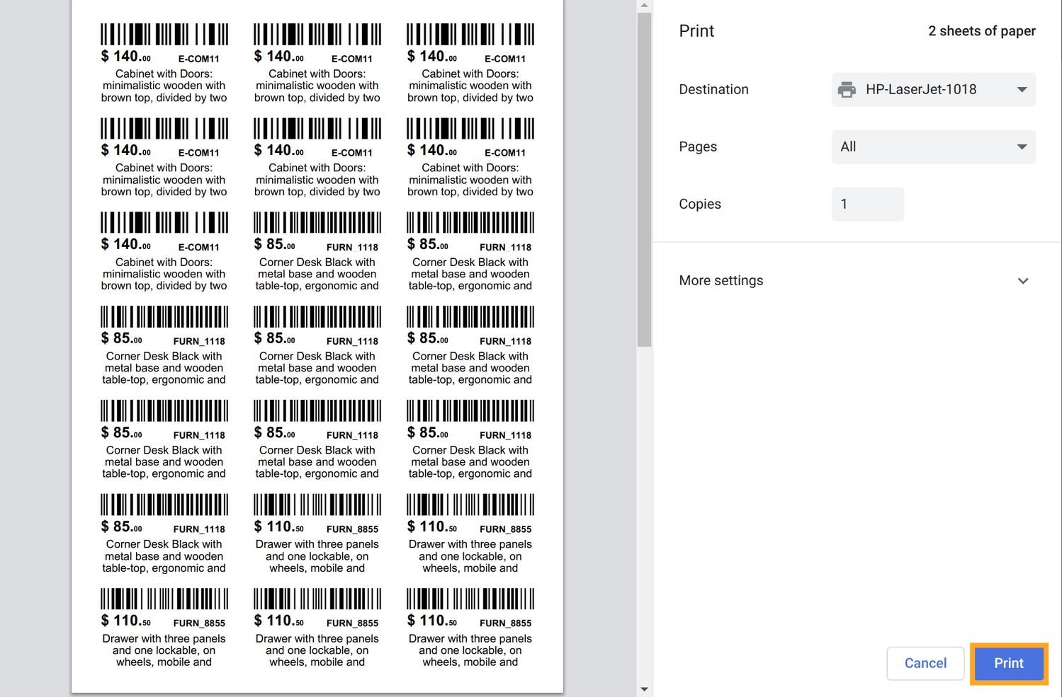 18.0 odoo label printing directly