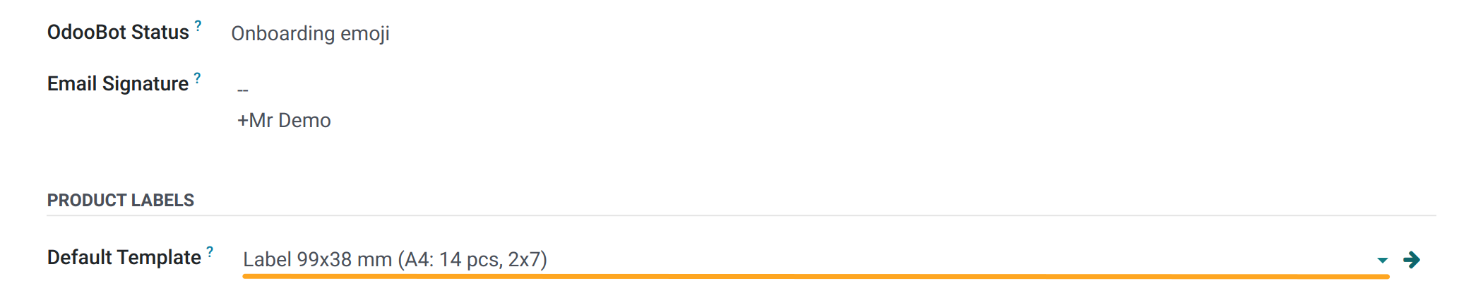 User default label template setting in Odoo 18.0