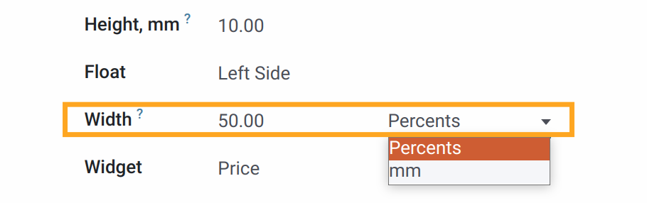 Odoo 18.0 label section float settings