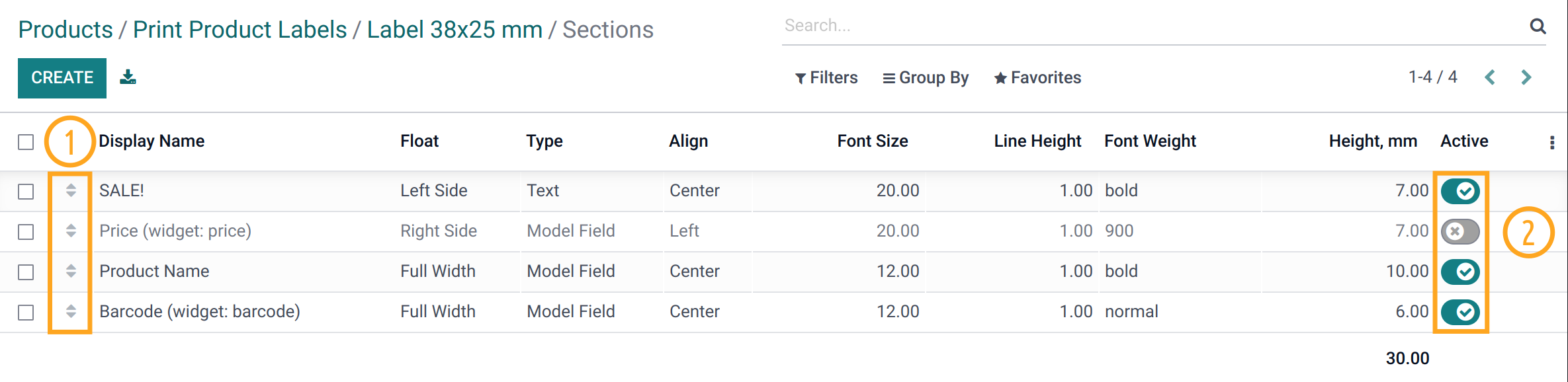 Odoo 18.0 template sections