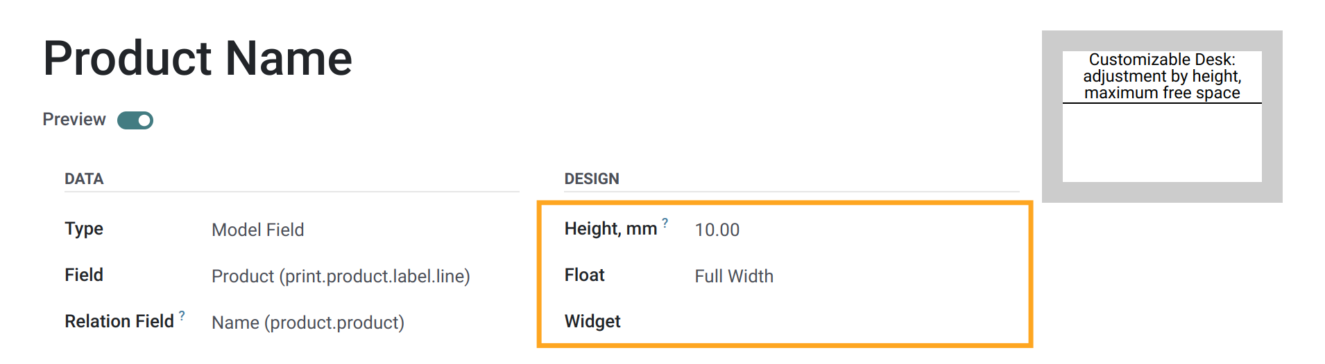Odoo 18.0 label design settings